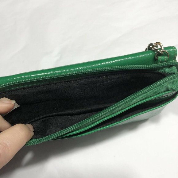 Target Green Faux Patent Leather Chain Strap Bi-fold Womens Wallet Clutch - Picture 4 of 12